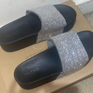 Aldo Women's Glittering Silver Slide Sandals